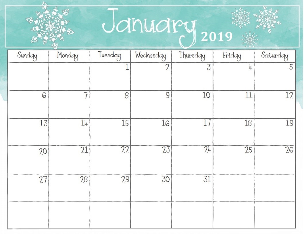 1058x813 2019 Calendar Printable January Watercolor Monthly 2019 Calendar