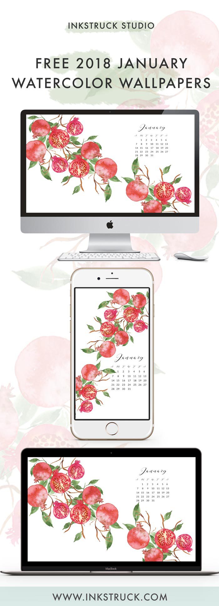 700x1932 Free 2018 January Watercolor Wallpapers