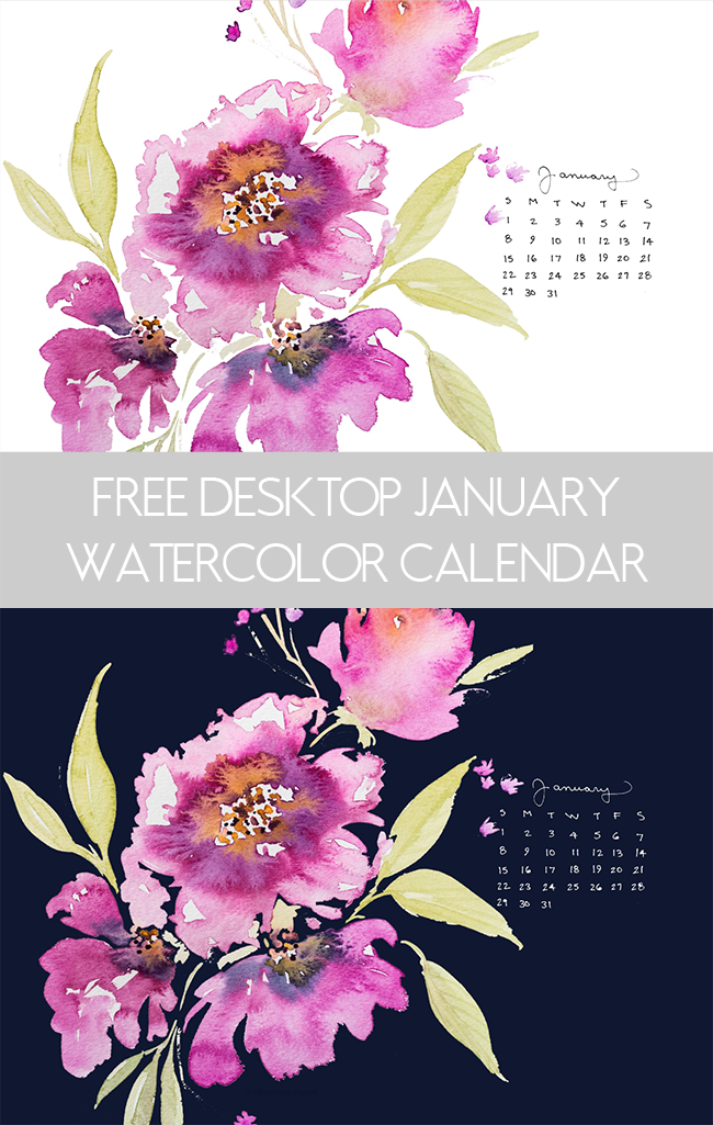 650x1025 Free Desktop January Watercolor Calendar