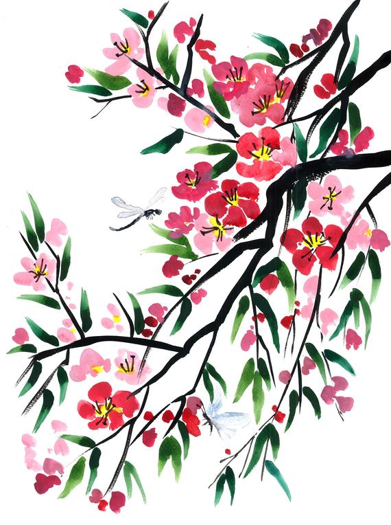 570x764 Japanese Cherry Blossom Watercolor Painting Japanese Sakura Etsy