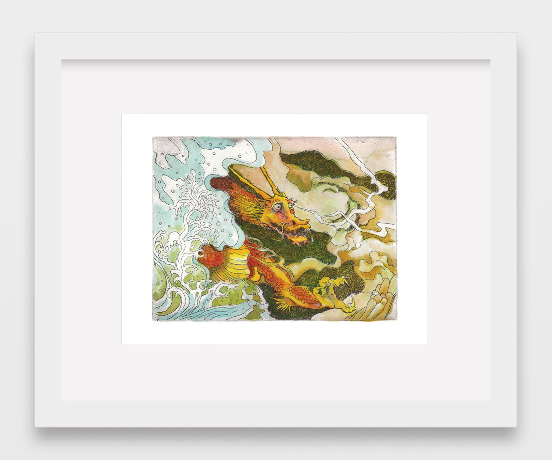 1106x921 Japanese Dragon Watercolor Print Color Drawing Etsy