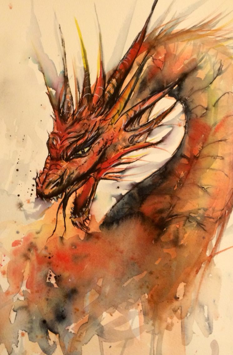 746x1136 Loose Watercolour And Ink Sketch Of Dragon Dragons