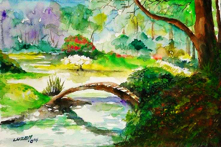 737x491 Japanese Garden In Watercolor. By Danteluzon