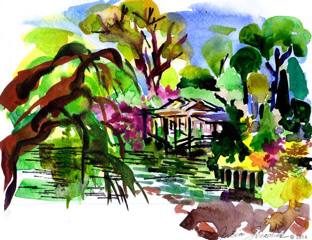 640x492 Japanese Garden Watercolor Landscapes Japanese