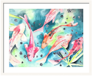 300x245 Japanese Koi Fish Print Watercolor Painting Artwork Art Print
