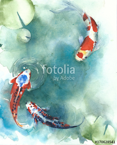 403x500 Koi Fish Japanese Symbol In The Pond Watercolor Painting