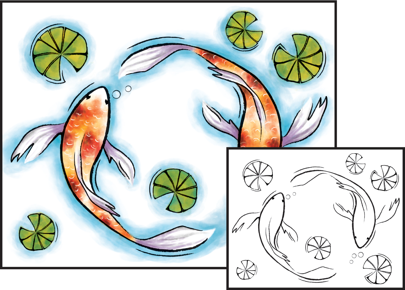 1417x1018 Watercolor Painting Japanese Koi Fish