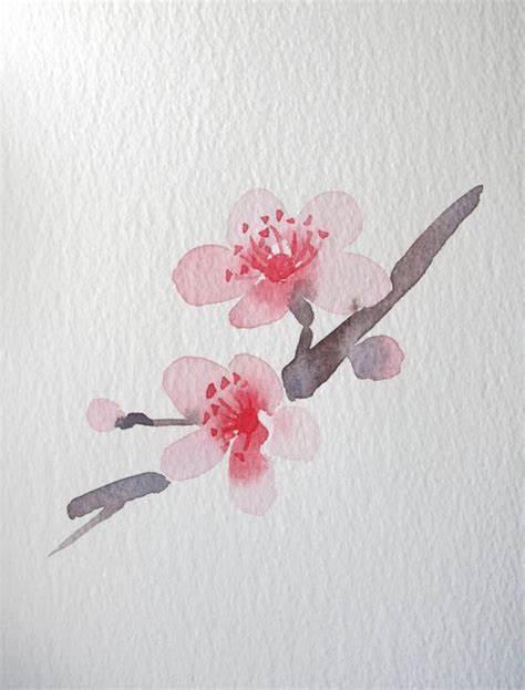474x623 Japanese Watercolor Flowers. Cherry Blossom Art Print Watercolor
