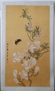 181x300 Vintage Japanese Watercolor Flowers Painting On Paper Hand Signed