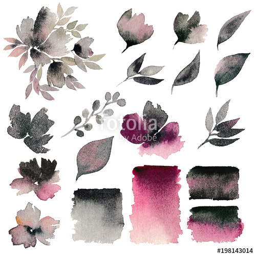 500x500 Watercolor Flowers Set. Decorative Floral Elements. Flowers And