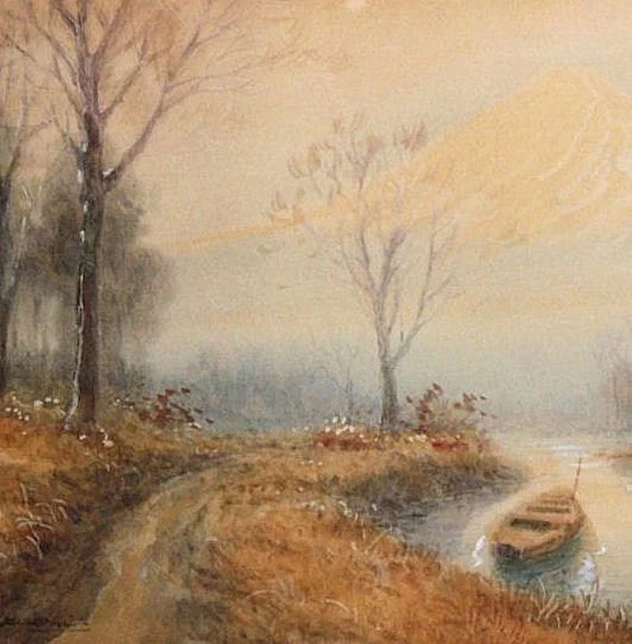 707x720 Japanese Watercolor Painting Of A Landscape Dynasty Collections