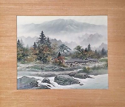 400x343 Antique Japanese Original Watercolor Landscape Painting On Silk
