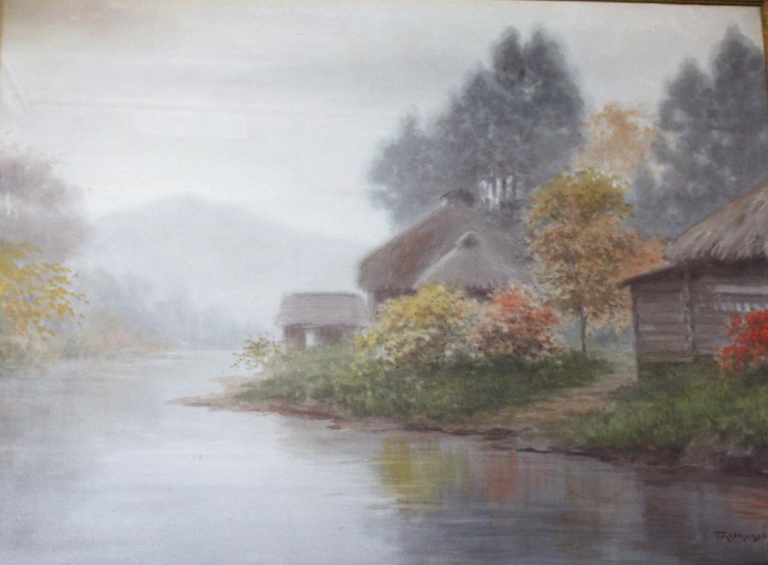 1100x809 T. Kobayashi Japanese Watercolor Landscape Signed