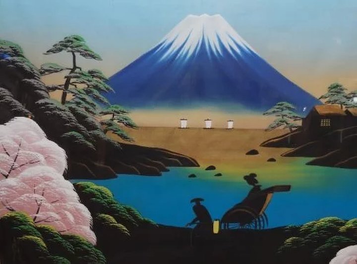 720x533 Antique Japanese Landscape Watercolor Painting On Silk Of Mt. Fuji