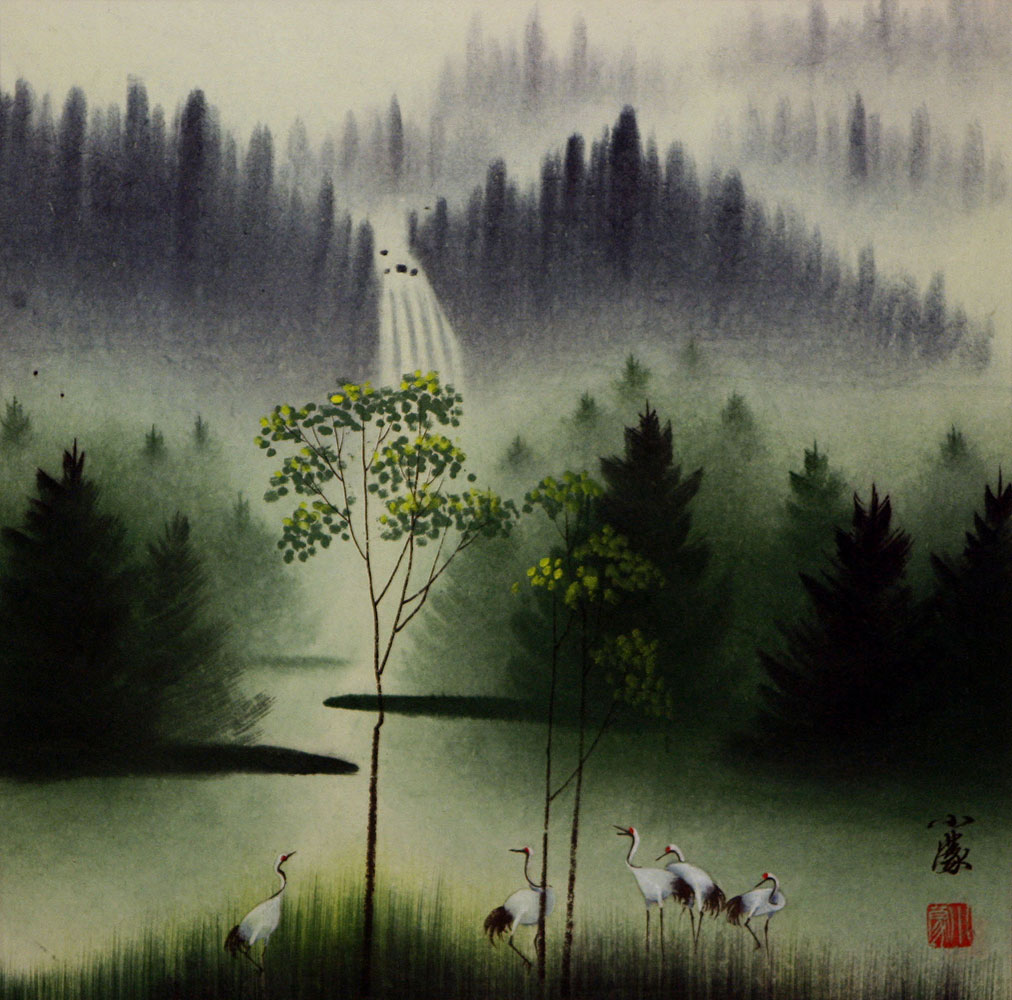 1012x1000 Waterfall Delight Watercolor Landscape Painting