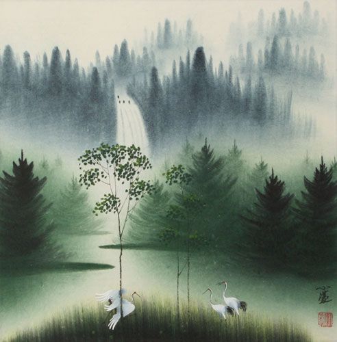 492x500 Japanese Watercolor Landscape