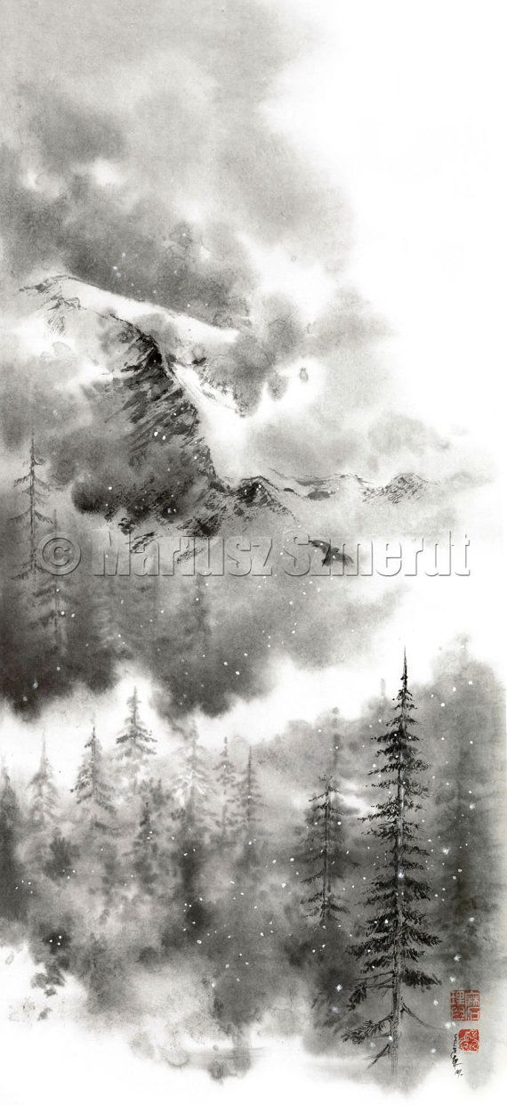570x1241 Into The Mountains Original Japanese Handmade Watercolor Painting