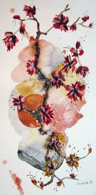 375x759 Japanese Flower Tree Painting By Milica Mihajlovic Njistor