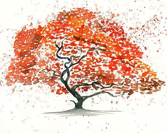 699x559 Japanese Maple Tree Landscape Paintingwatercolororange By Ireart