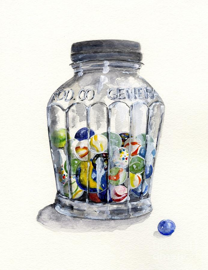693x900 Jar With Marbles Watercolor Painting By Sheryl Heatherly Hawkins