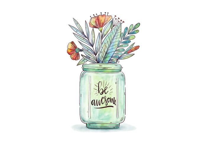 700x490 Watercolor Jar With Botanical Flowers And Leaves With Motivational