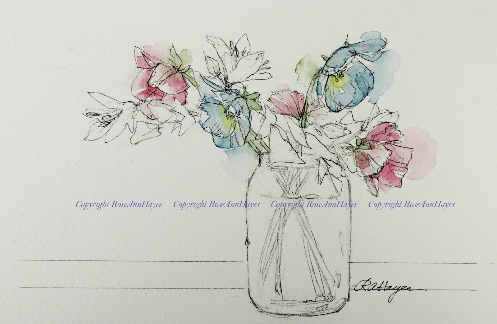 1600x1041 Watercolor Paintings By Roseann Hayes Wildflowers In A Glass Jar