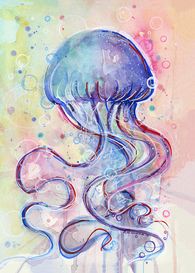 644x900 Jelly Fish Watercolor Painting By Olga Shvartsur