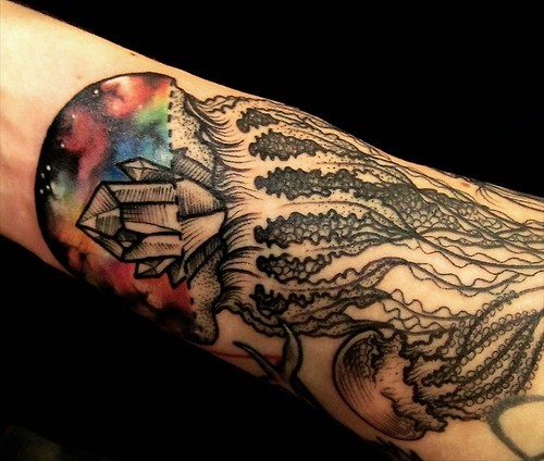 500x424 Upper Arm Watercolor Jellyfish Tattoo