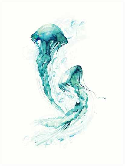 413x549 Inky Jellyfish Watercolour Painting Art Prints By Leonabeth