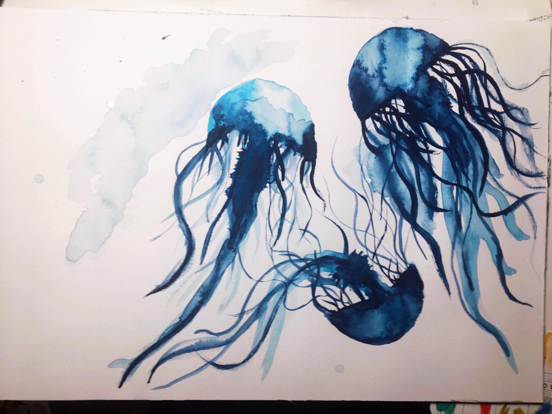 1825x1370 Jellyfish, Watercolor, A4 Art