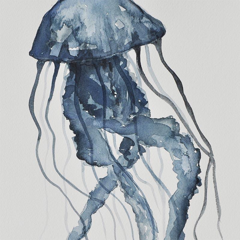 800x800 Jellyfish Blue Painting Original Watercolor Painting