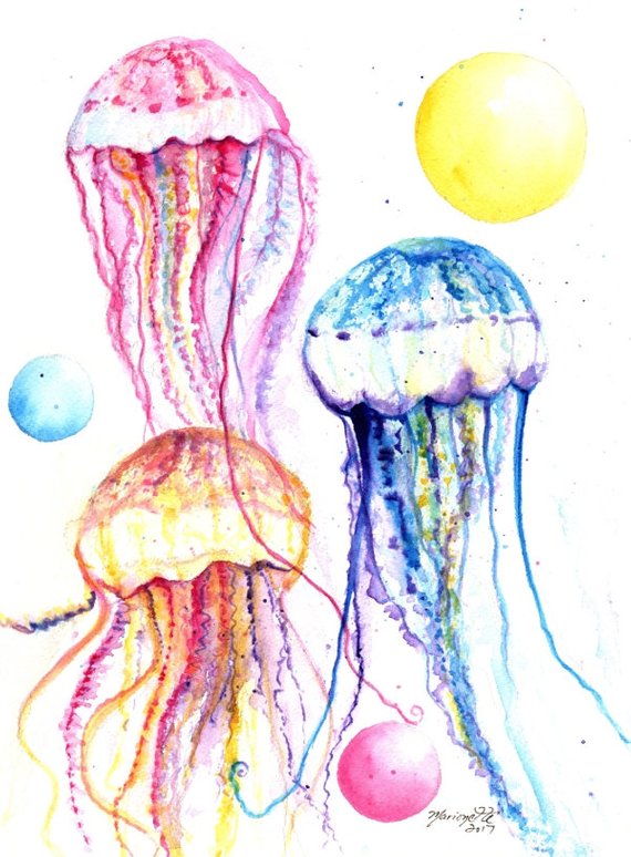 570x774 Jellyfish Watercolor Under The Sea Art Watercolor Painting Etsy