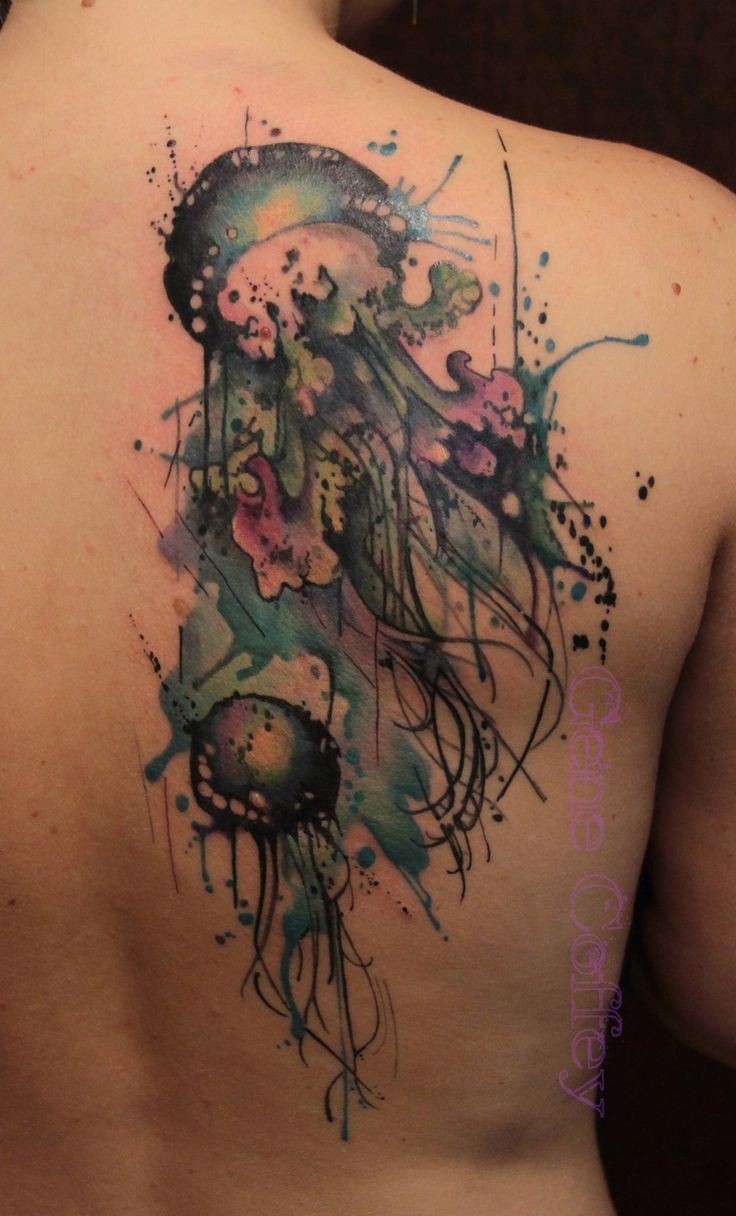 736x1216 Jellyfish Watercolor Tattoo On Back