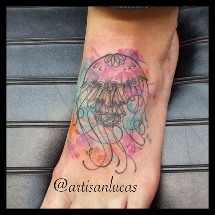 736x736 Jellyfish Watercolor Tattoo On Foot