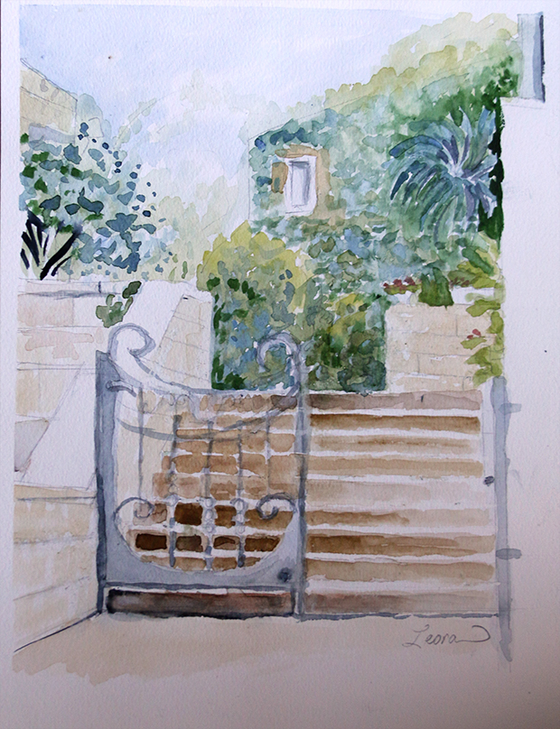 620x808 Jerusalem Neighborhood Gate In Emek Refaim Watercolor