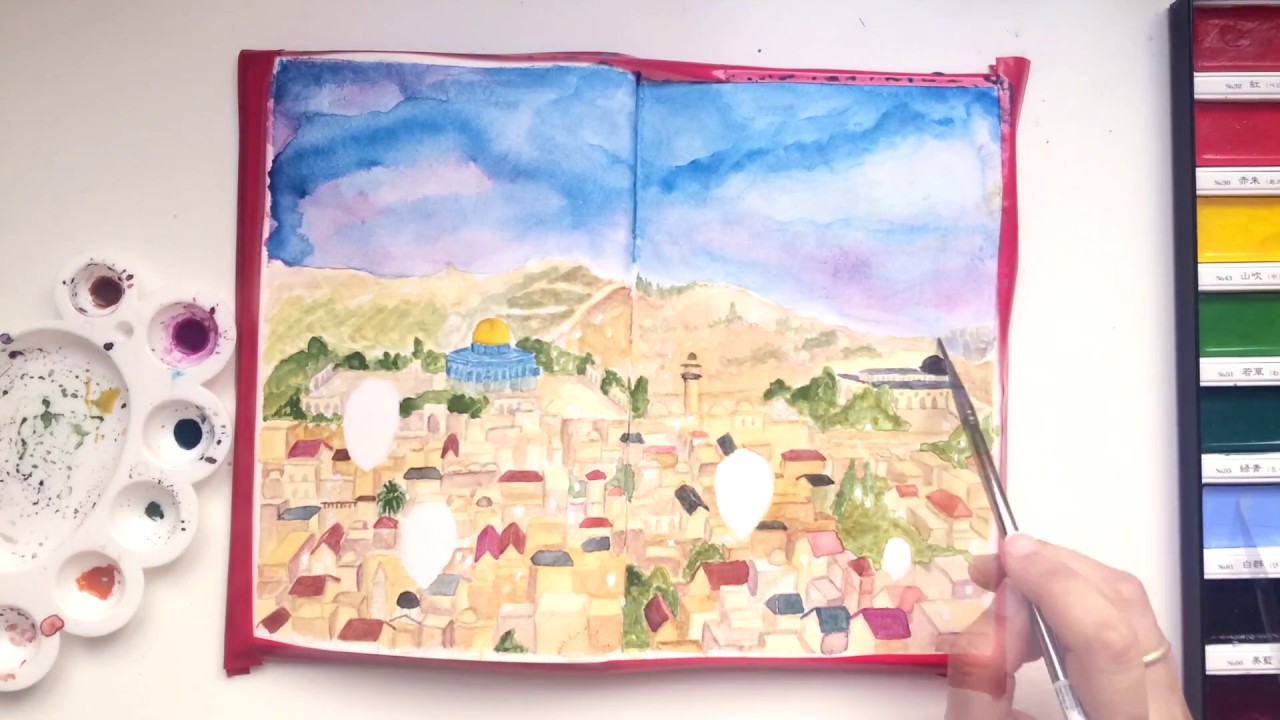 1280x720 Jerusalem Cityscape Watercolor Speed Paint