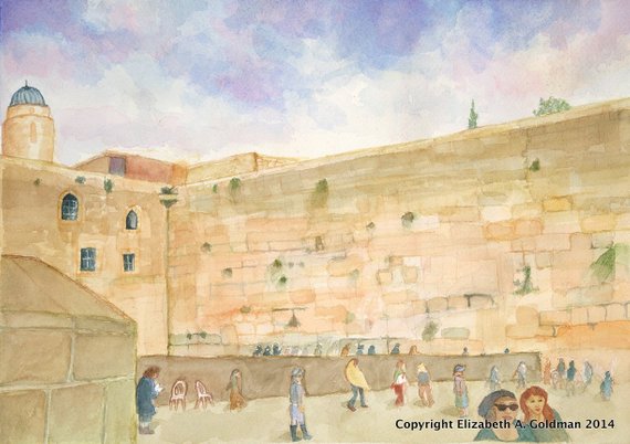 570x402 Original Watercolor Print Jerusalem Western Wallwailing Etsy