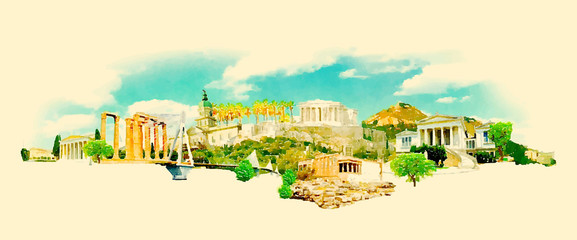 577x240 Vector Watercolor Jerusalem City Illustration