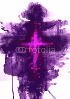 283x400 Abstract Purple Cross. Artistic Watercolor Style Digital