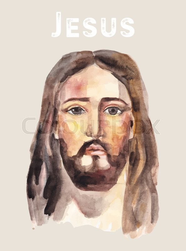 593x800 Hand Drawn Face Of Jesus Christ, Low Poly Watercolor Vector
