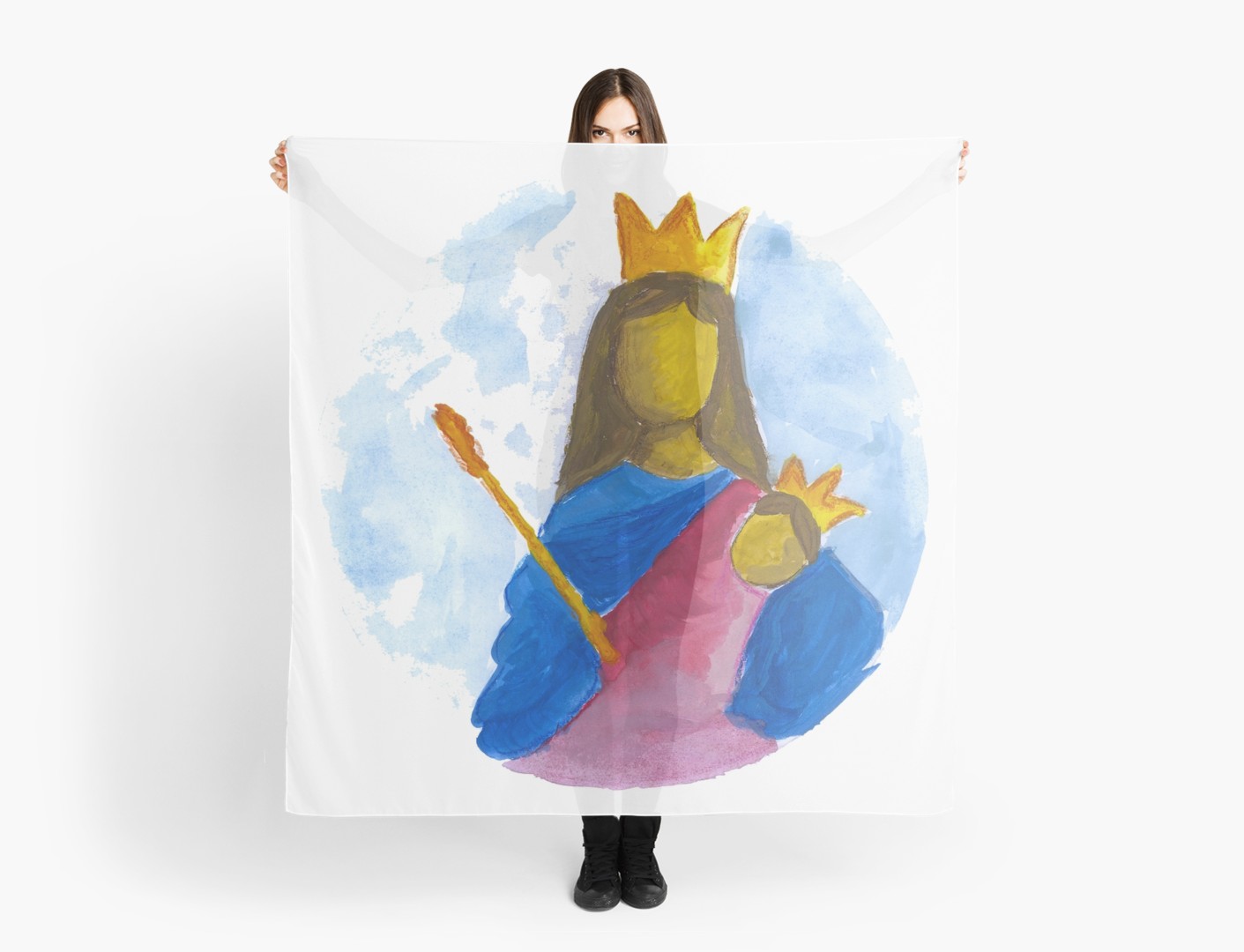 1411x1080 Holy Mary With Jesus Watercolor Art Design Scarves By
