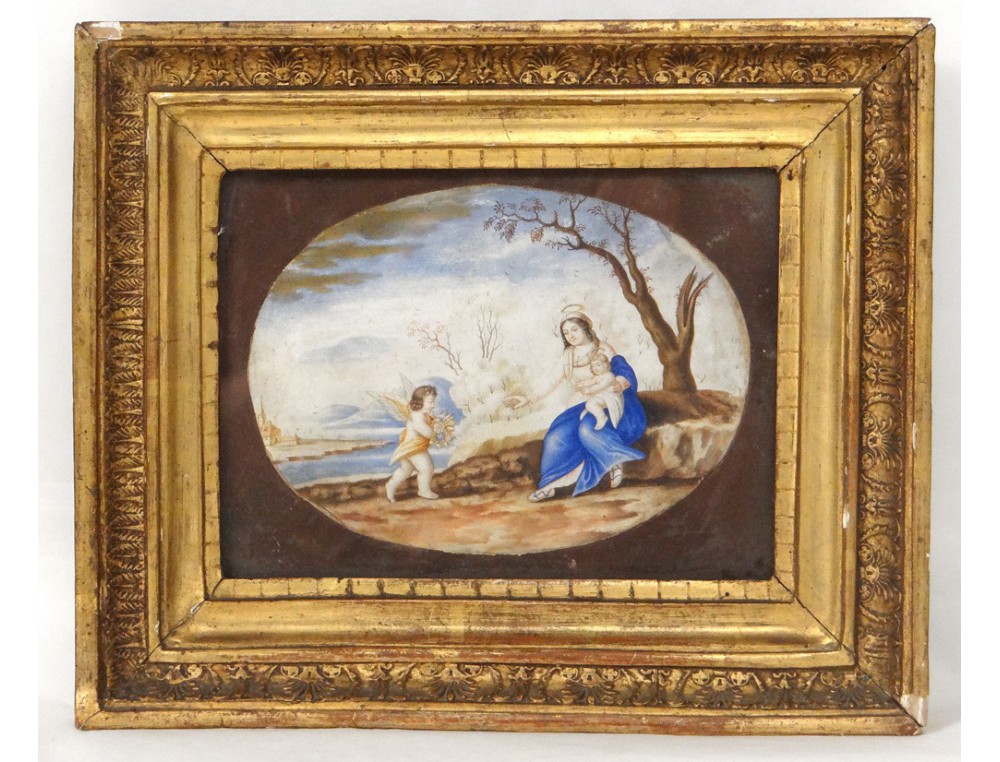 1000x762 Watercolor Virgin And Child Jesus Cherub Flowers Landscape