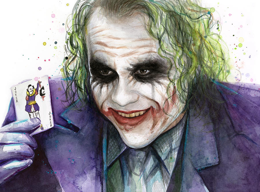 900x665 Joker Watercolor Portrait Painting By Olga Shvartsur