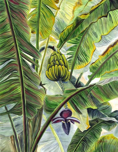 392x504 Purchase Jungle Banana Watercolor Painting By Artist Jenny Floravita
