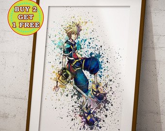 340x270 Roxas Kingdom Hearts Poster Watercolor Game Art Kingdom Etsy