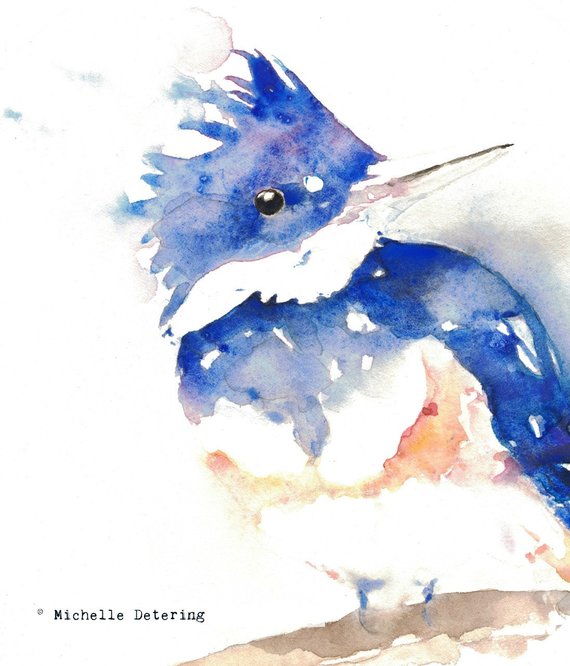 570x666 Kingfisher Watercolor Kingfisher Watercolor Bird Etsy