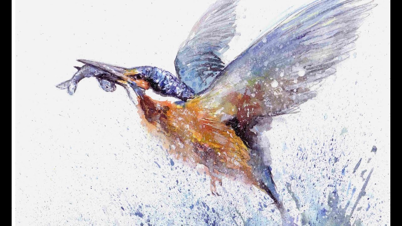 1280x720 Kingfisher Watercolour Speed Painting