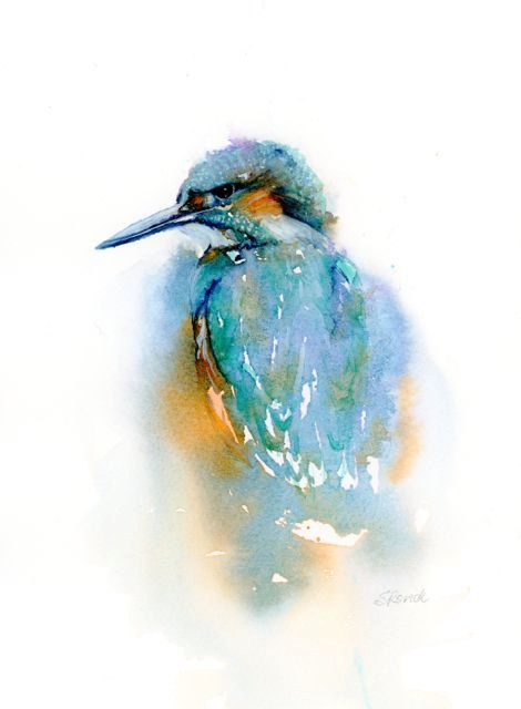 470x640 Watercolor Bird Print, Kingfisher Painting, Abstract Art Nature