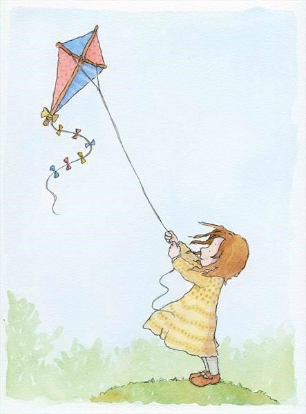 443x600 Kite Girl By Claire Keay, An Original Watercolour Painting For