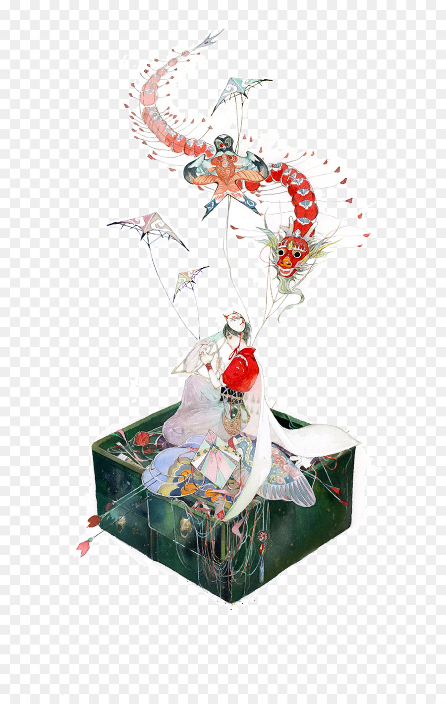 900x1420 Kite Watercolor Painting Illustrator Poster